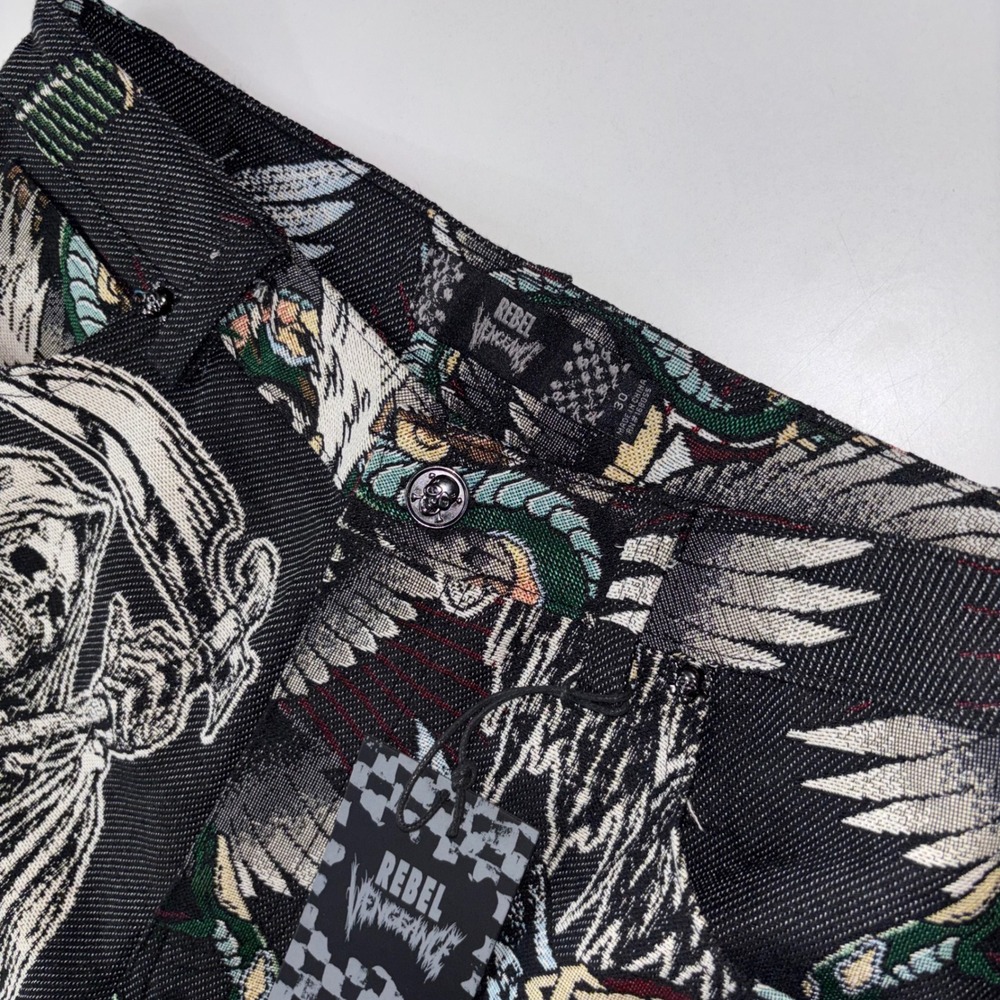 Rebel Vengeance Tapestry Cargo Pants Mens 30 Skull Snake Gothic Streetwear Y2K